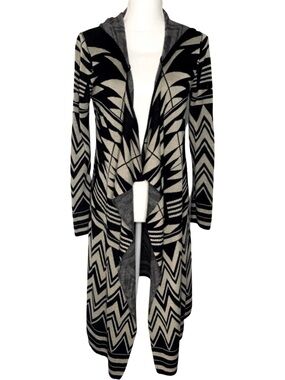 Cupio Women Aztec Open Front Long Hooded Cardigan Sweater Small to Medium